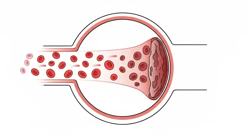 Diagram showing a blood clot (thrombus) forming in a deep vein of the lower leg.