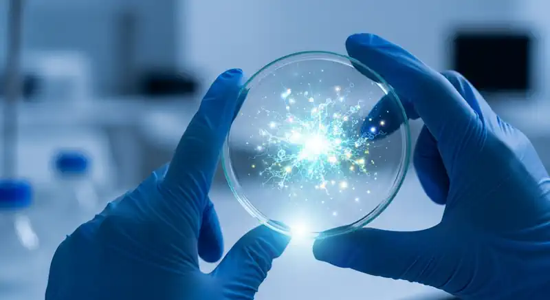 A scientist observing stem cells, representing advanced treatments like stem cell transplants for leukemia.