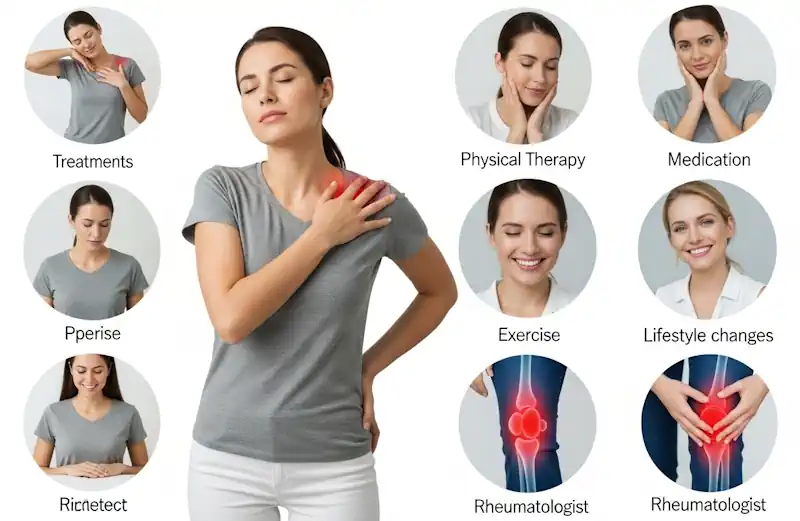 A woman holding her shoulder in discomfort, representing the joint pain associated with perimenopause.